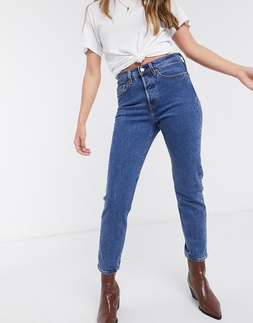 Levi's Wedgie high rise snug fit jeans in mid wash blue | ASOS