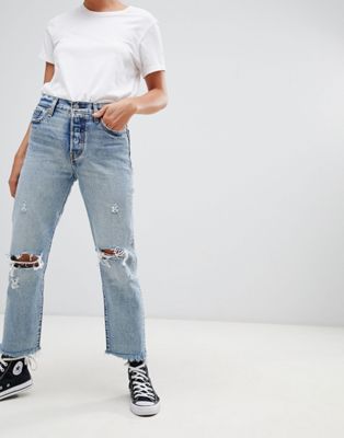 Levi's Wedgie straight cut ripped knee 