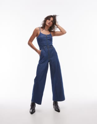 Levi's - Weit geschnittener Jeans-Jumpsuit in Mittelblau mit Bustier-Oberteil