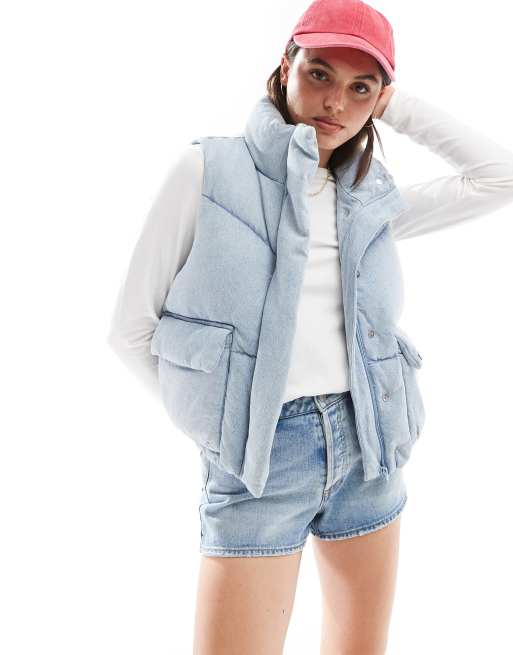 Levi's western bubble down puffer denim vest in light blue