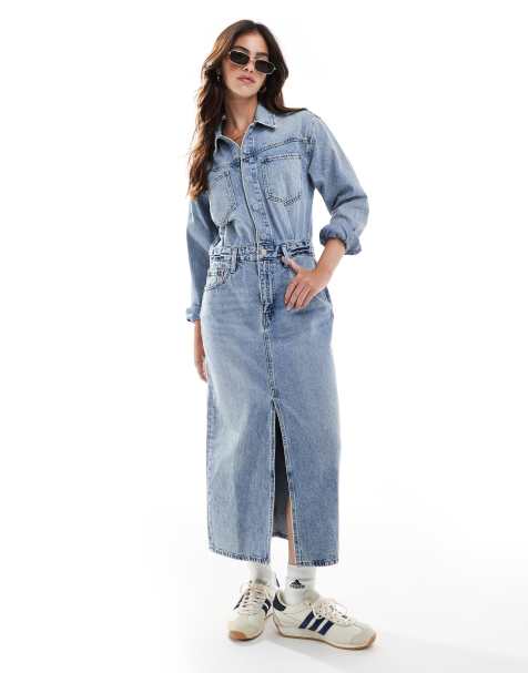 Levi's western denim midi dress in light blue - view 1