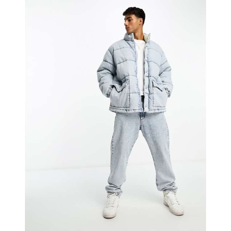 Levi s Western Down super puffer jacket in light blue denim wash