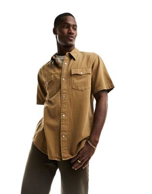 Levi's western relaxed fit shirt in tan - ASOS Price Checker
