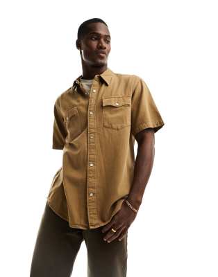 Levi's western relaxed fit shirt in tan - ASOS Price Checker