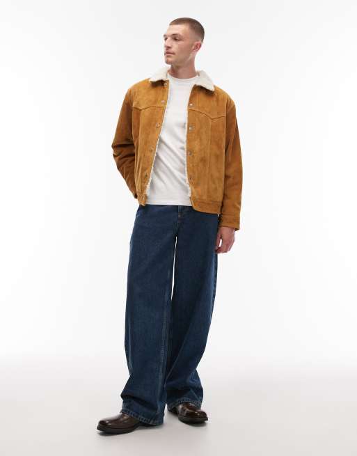Levi's western sherpa suede trucker jacket in tan, 2 of 5