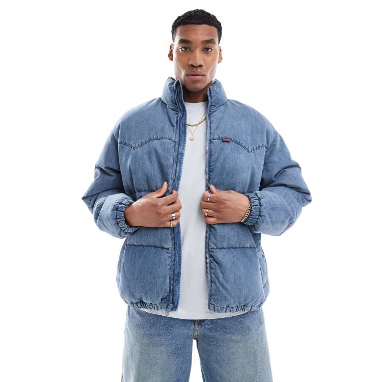 Levi's western super down denim puffer jacket in mid blue ASOS