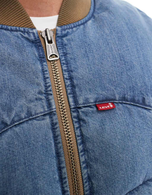 Levi's western super down denim puffer vest in mid blue, 2 of 4
