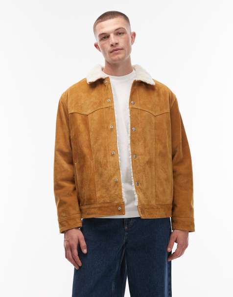 Levi's - Western truckerjack van sherpastof en suède in lichtbruin - view 1