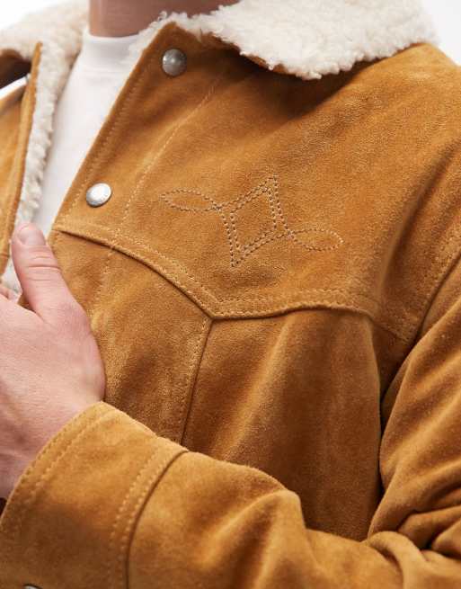 Levi's – Western – Truckerjacke aus Wildleder in Hellbraun mit Fellbesatz, 5 von 5