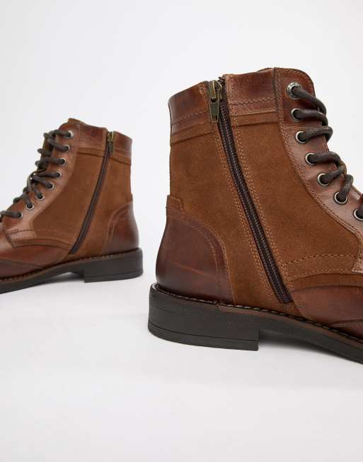 Levi s whitfield leather boot with suede detail in medium brown