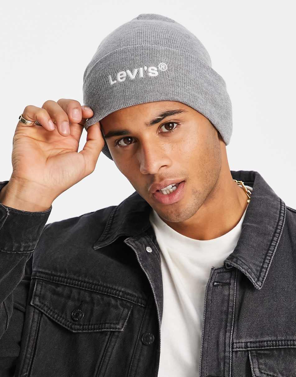 Levi's woodmark beanie with modern vintage logo in grey