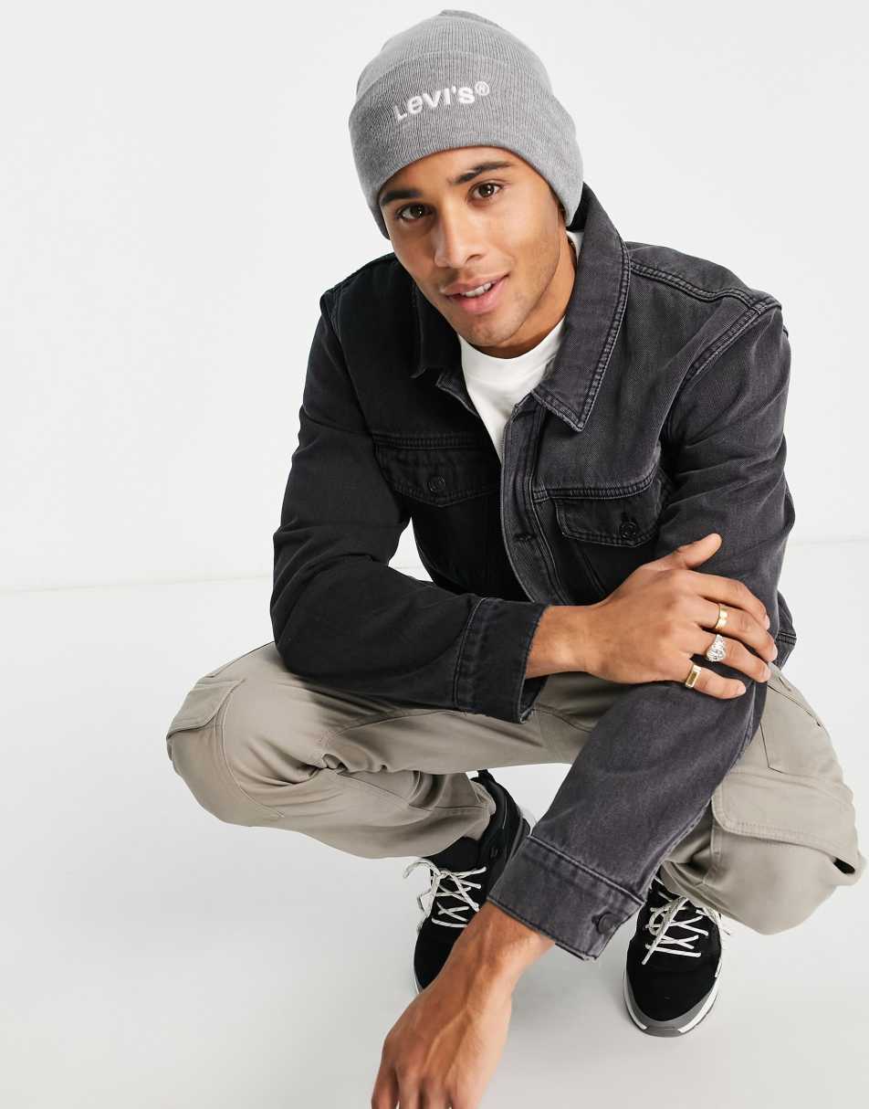 Levi's woodmark beanie with modern vintage logo in grey 1