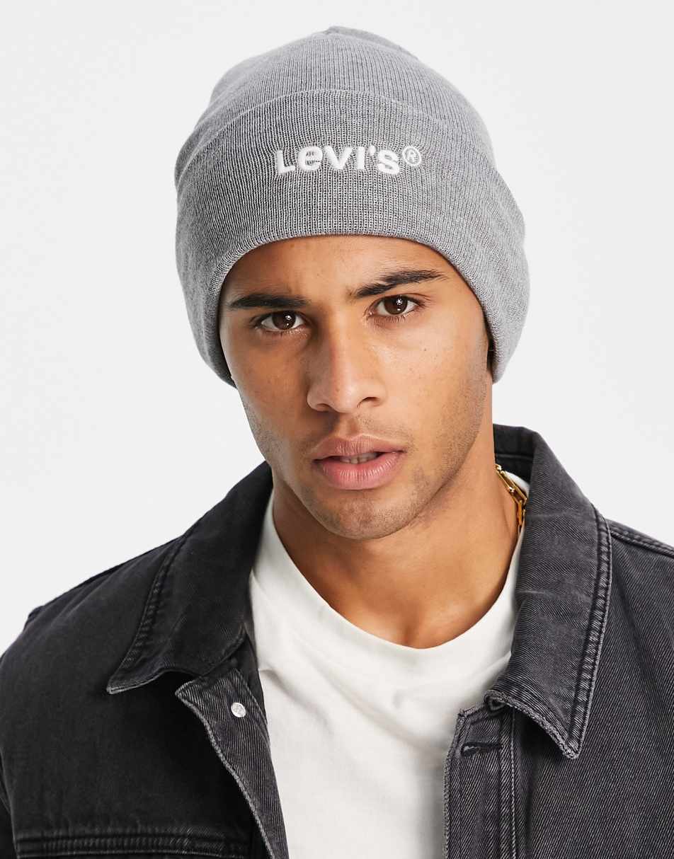Levi's woodmark beanie with modern vintage logo in grey 2