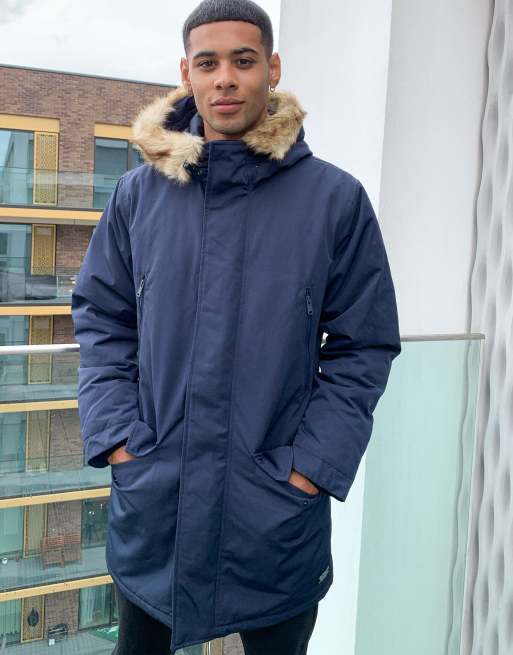 Levi's woodside long utility hooded parka jacket in navy | ASOS