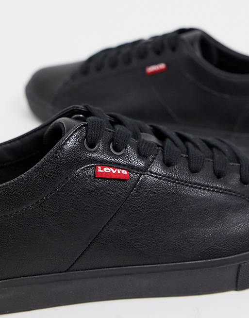 Levi's woodward faux-leather sneakers in black with small logo | ASOS