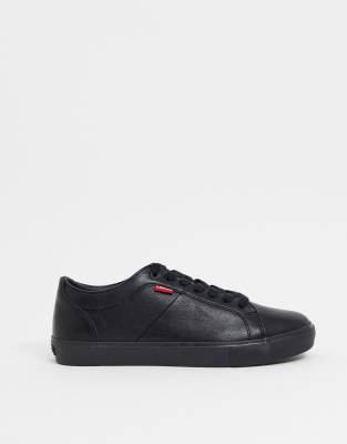 black faux leather trainers