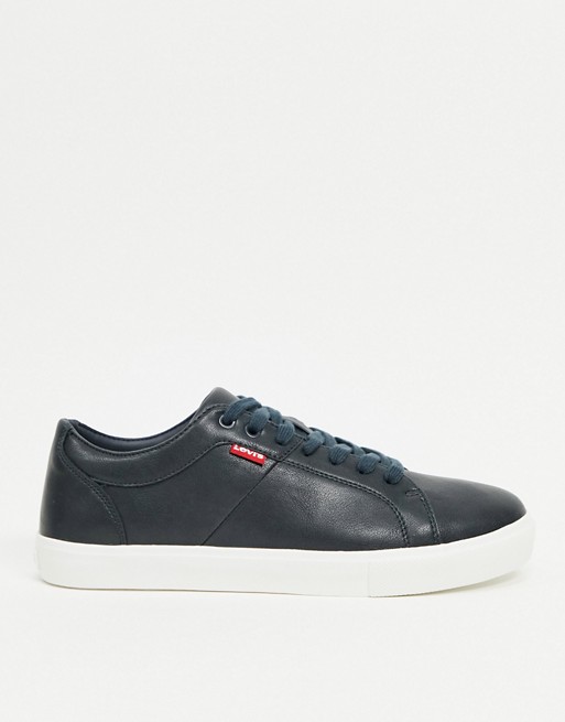Levi's woodward faux leather trainer in navy with small red tab logo