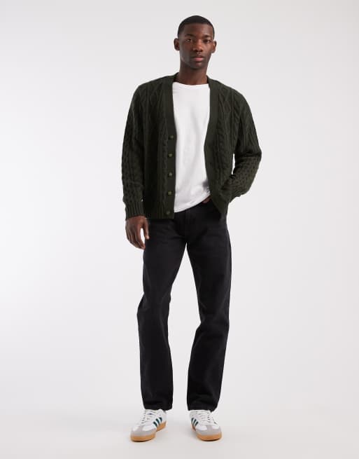 Levi's wool blend chunky knit cardigan in dark green, 2 of 5