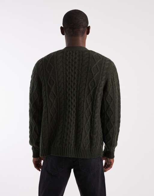 Levi's wool blend chunky knit cardigan in dark green, 3 of 5