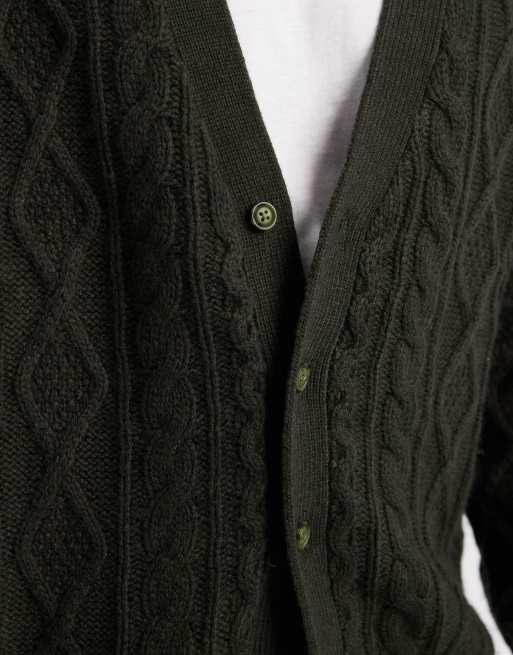 Levi's wool blend chunky knit cardigan in dark green, 5 of 5