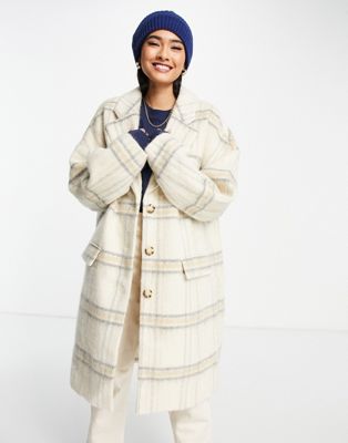 Levi's wool checked cocoon coat in cream