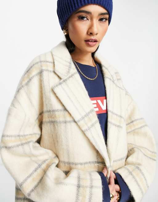 Levi s wool checked cocoon coat in cream