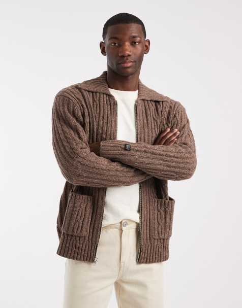 Levi's wool rich chunky knit zip through jumper in brown