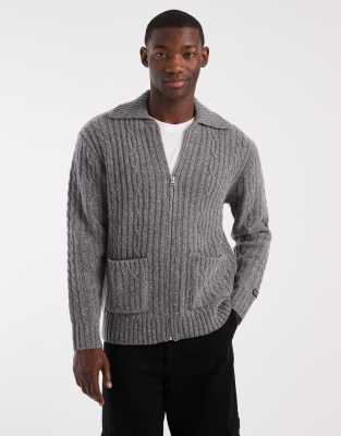 Levi's wool rich chunky knit zip through jumper in grey