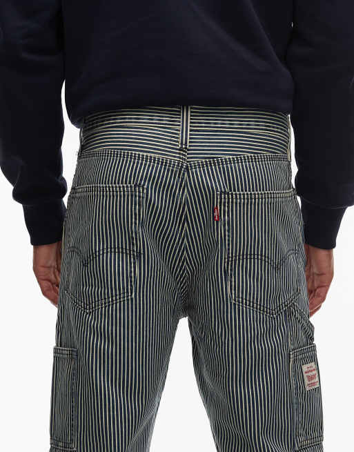 Levi's Workwear 568 loose railroad stripe carpenter jeans in mid blue, 4 of 5