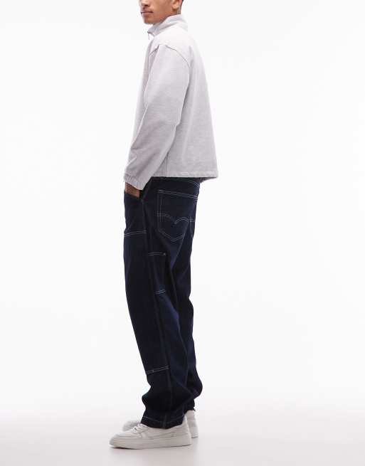 Levi's – Workwear 568 – Mörkblå, tvättade, lediga jeans med förstärkta knän, 3 av 5