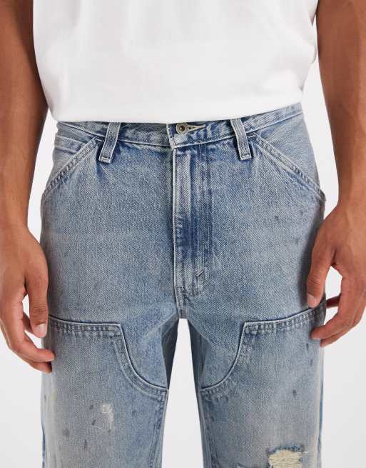 Levi's Workwear 568 vaqueros rectos holgados con doble rodilla y efecto desgastado en azul claro, 4 de 5