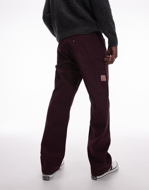 Levi's Workwear - Capsule 568 - Bordeaux stykfarvede arbejdsbukser med lige ben i twill i østsiddende pasform, 4 af 5