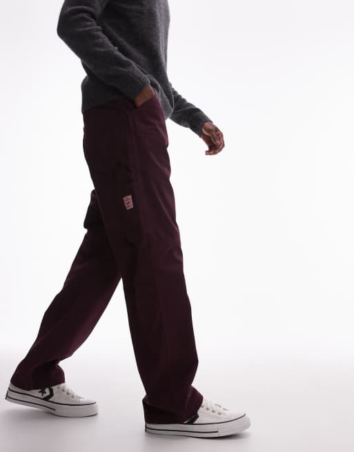 Levi's Workwear capsule 568 loose straight garment dye twill carpenter pants in burgundy