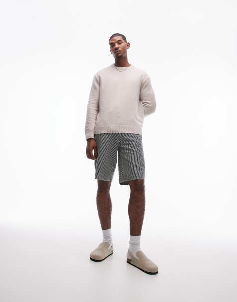 Levi's Workwear capsule 568 loose railroad stripe denim carpenter shorts in mid blue