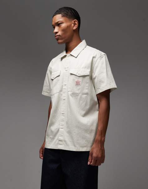 Levi's Workwear Capsule badge logo short sleeve worker shirt in beige - view 1