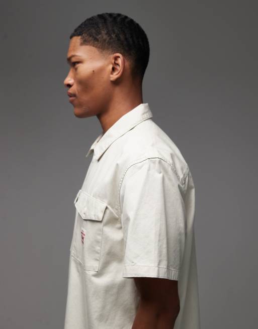 Levi's - Workwear Capsule - Beige arbejdsskjorte med korte ærmer og logomærke, 4 af 5