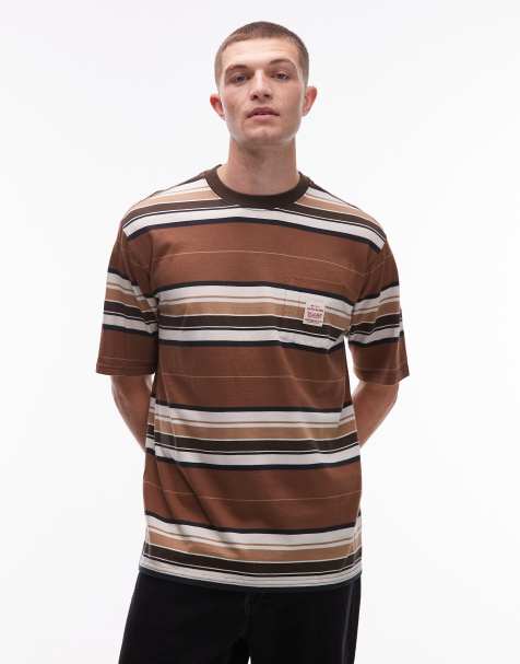 Levi's – Workwear Capsule – Brązowy T-shirt o luźnym kroju w paski z kieszenią z logo - view 1