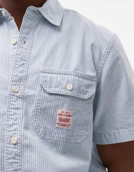 Levi's - Workwear Capsule - Dalton - Camicia a maniche corte in denim blu chiaro a righe, 4 di 4