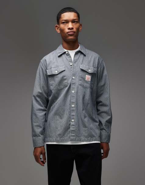 Levi's Workwear Capsule label logo stripe denim worker shirt in navy