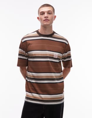 Levi's Workwear Capsule Label Logo Pocket Loose Fit Striped T-shirt In Brown