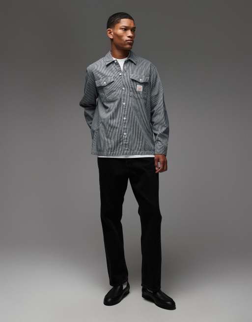 Levi's Workwear Capsule label logo stripe denim worker shirt in navy, 2 of 5