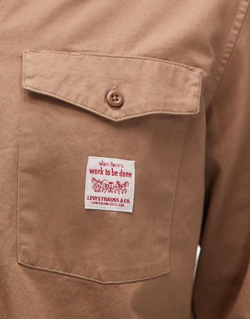 Levi's Workwear Capsule label logo twill worker shirt in tan, 5 of 5