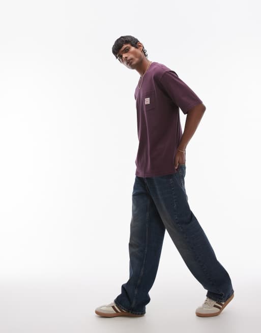 Levi's Workwear capsule label pocket logo loose fit t-shirt in burgundy, 3 of 4