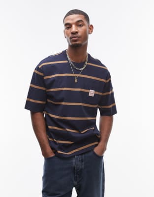 Levi's Workwear Capsule Label Pocket Logo Stripe Loose Fit T-shirt In Blue