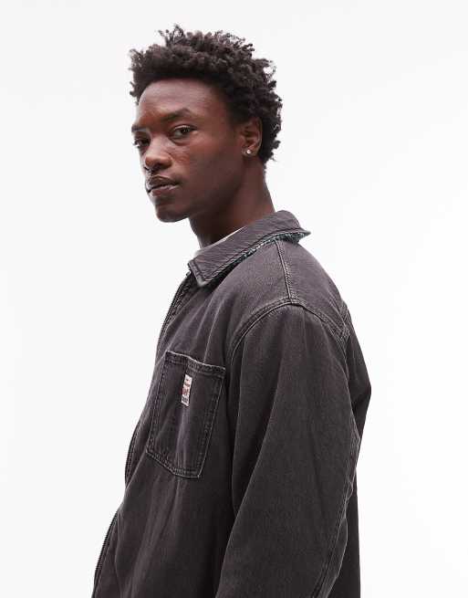 Levi's - Workwear Capsule - Omkeerbare shacket met geruite borg en denim in zwart met wassing, 4 van 5