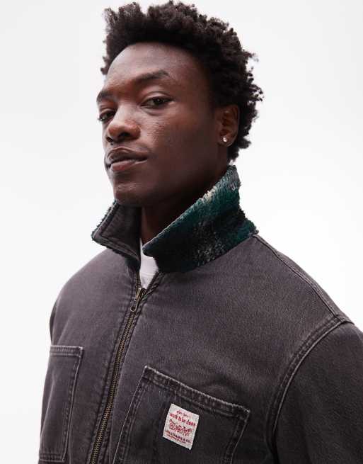 Levi's - Workwear Capsule - Omkeerbare shacket met geruite borg en denim in zwart met wassing, 5 van 5