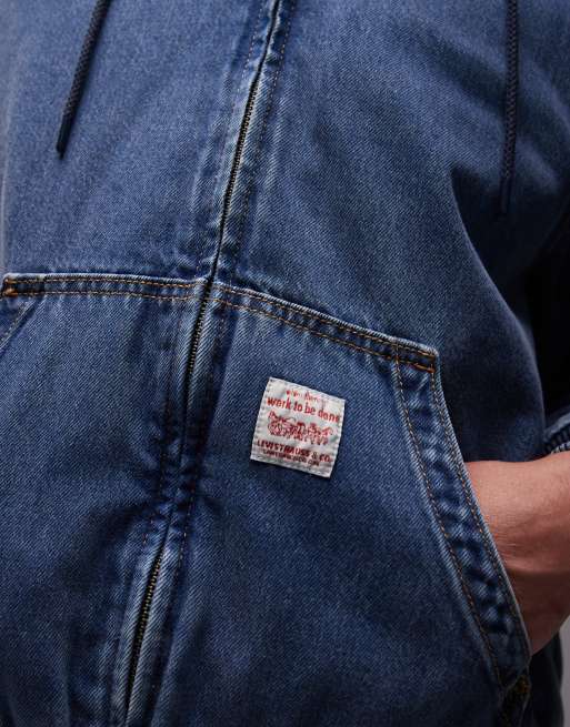 Levi's – Workwear Capsule Potrero – Niebieska luźna kurtka jeansowa bomberka z kapturem, 3 z 4