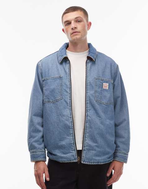 Levi's Workwear Capsule reversible check borg and denim shacket in light wash - view 1