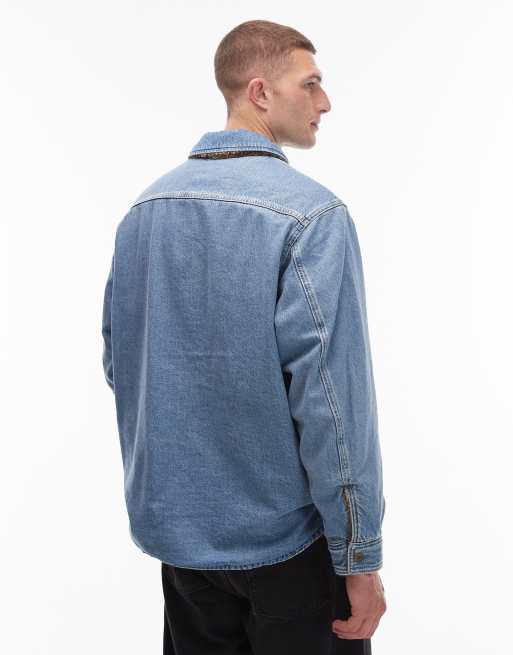 Levi's Workwear Capsule reversible check borg and denim shacket in light wash