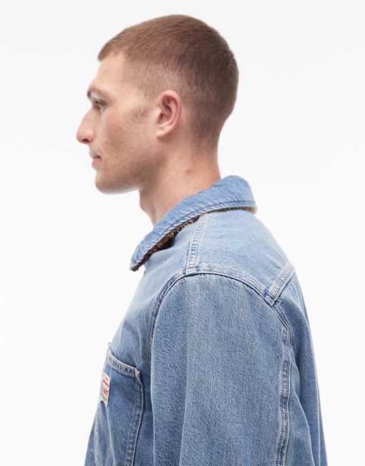 Levi's Workwear Capsule reversible check borg and denim shacket in light wash